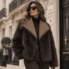 Veste Réversible Femme Fausse Fourrure et Suédine