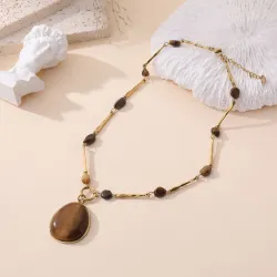 Collier Œil de Tigre Acier Inoxydable Doré – Grossiste Bijoux
