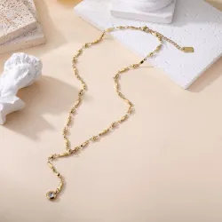 Collier en Y avec chaîne à perles et pendentif strass