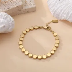 Bracelet en acier inoxydable doré – Pastilles rondes et perles