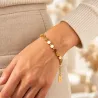 Bracelet en acier inoxydable doré – Pastilles rondes et perles