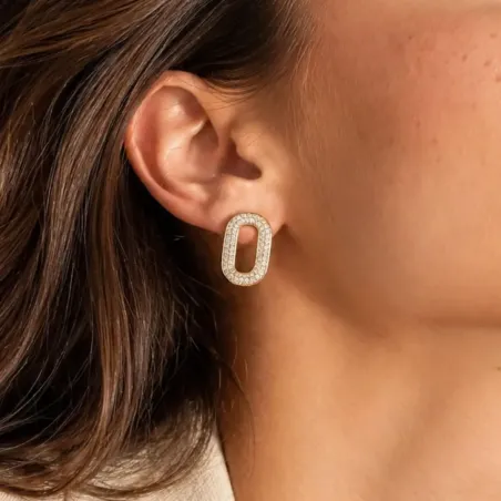 Boucles d'Oreilles Ovales Dorées Strass – Acier Inoxydable