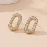 Boucles d'Oreilles Ovales Dorées Strass – Acier Inoxydable