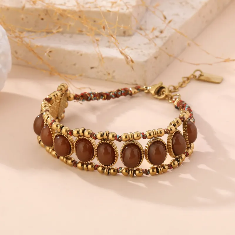 Bracelet Cabochons Ovales Acier Inoxydable – 3 Coloris