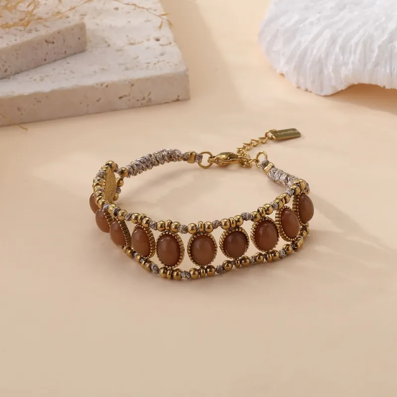 Bracelet Cabochons Ovales Acier Inoxydable – 3 Coloris