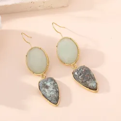 Boucles d’oreilles pendantes acier inoxydable doré | Marron & Vert