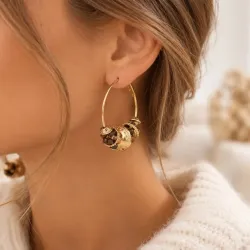 Créoles en acier avec perles et pierres