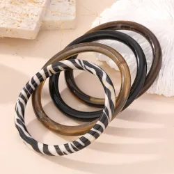 Pack 4 Bracelets Joncs Résine Femme – Noir, Marron & Zébré