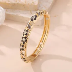 Bracelet Jonc Fleuri Laiton Doré Émail et Strass | Grossiste