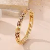 Bracelet Jonc Fleuri Laiton Doré Émail et Strass | Grossiste