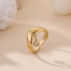 Bague dorée acier inoxydable pendentif strass