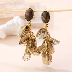 Boucles d'Oreilles Pendantes et Pierres Marron