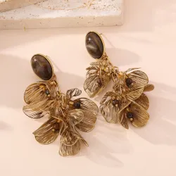 Boucles d'Oreilles Pendantes et Pierres Marron