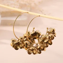 Créoles Fleuries Dorées en Acier Inoxydable – Boucles d'Oreilles Femme
