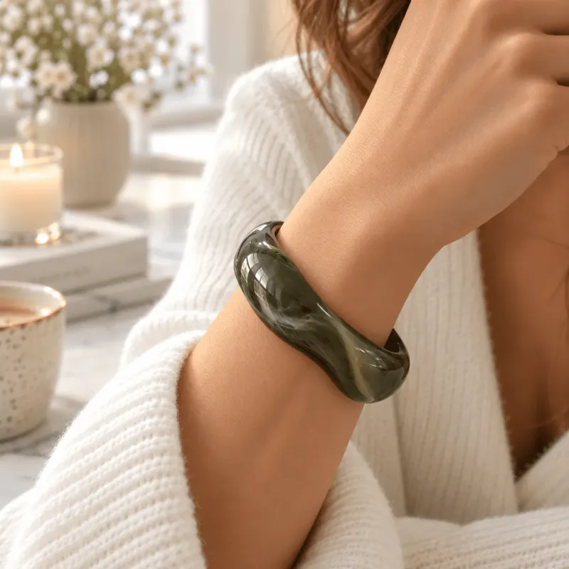 Bracelet Jonc Large en Résine Marbrée Femme – 4 Coloris