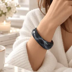Bracelet Jonc Large en Résine Marbrée Femme – 4 Coloris