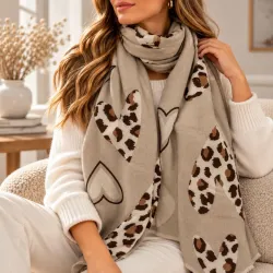 Écharpe Femme Motif Cœurs Léopard – 100 % Viscose