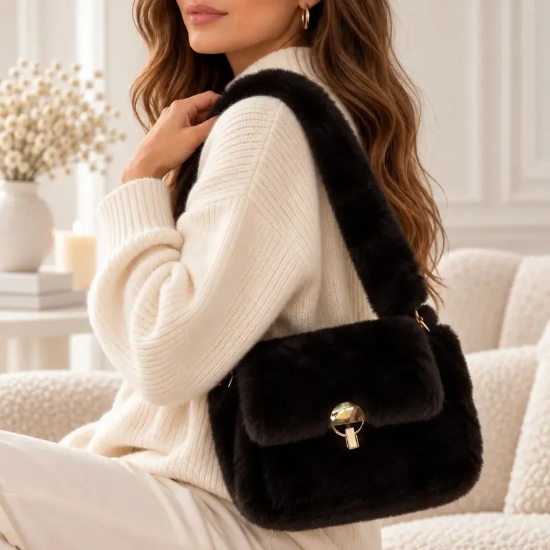Sac à main fausse fourrure avec fermoir doré
