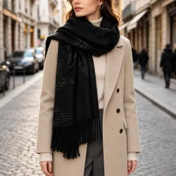 Écharpe motifs scintillants et franges 20% laine