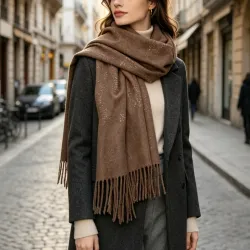 Écharpe motifs scintillants et franges 20% laine