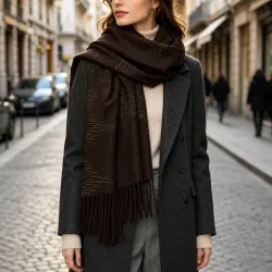 Écharpe motifs scintillants et franges 20% laine