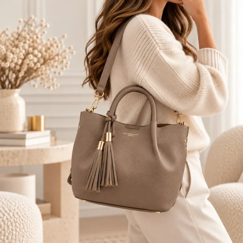 Sac à main avec pompons et bandoulière