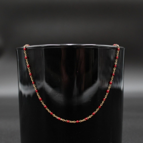 Collier acier tendance perles rouges
