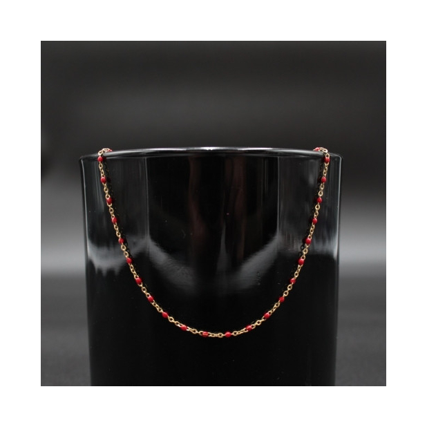 Collier acier tendance perles rouges