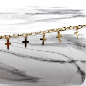 Bracelet acier inoxydable avec croix dorées