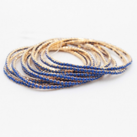 Lot de 10 bracelets strass - bleu mat