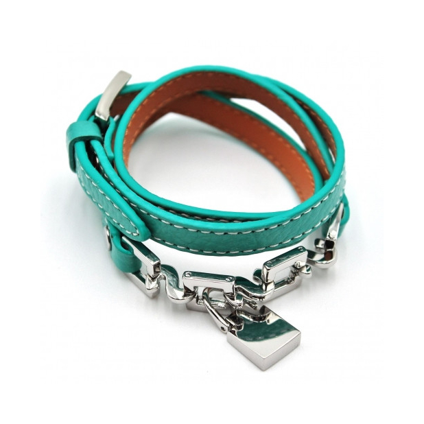 Bracelet triple tour cuir - turquoise