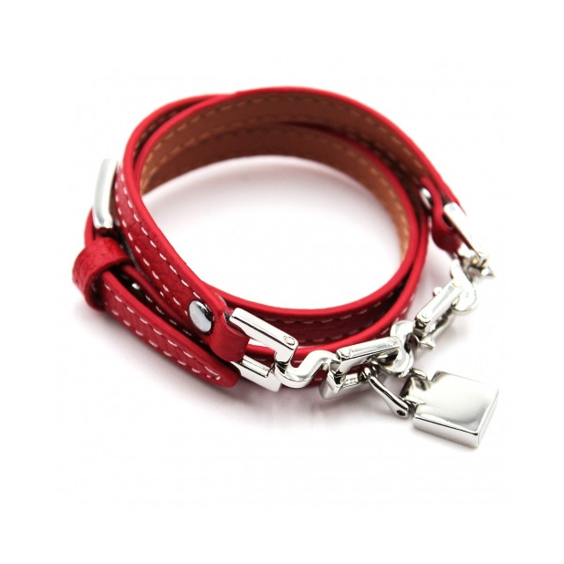 Bracelet triple tour cuir - rouge