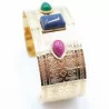 Bracelet manchette acier inoxydable 3 cabochons bleu et multi