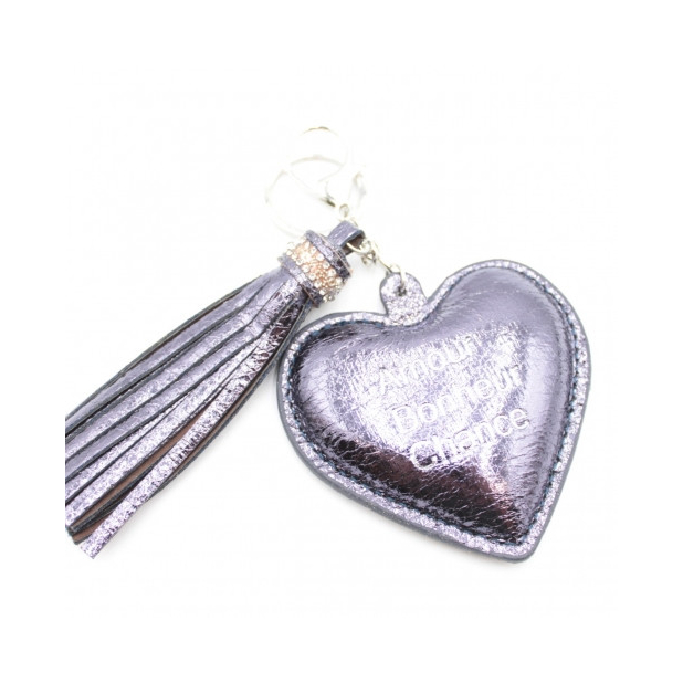 Porte clefs coeur Amour Bonheur Chance - violet