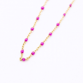 Collier acier perles de couleurs - violet