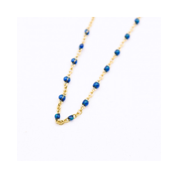Collier acier perles de couleurs - bleu