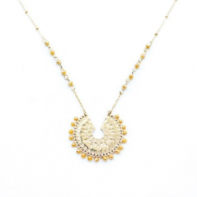 Collier acier pendentif et perles de cristal
