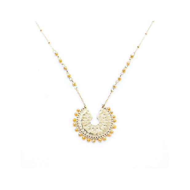 Collier acier pendentif et perles de cristal