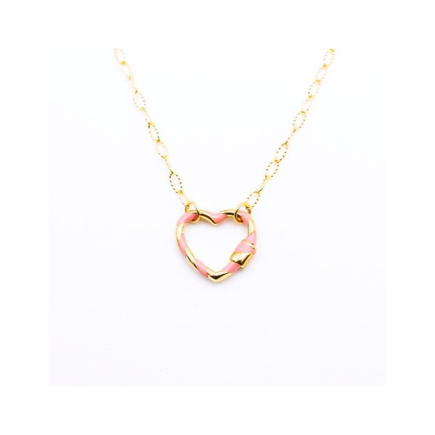 Collier acier pendentif coeur émaillé