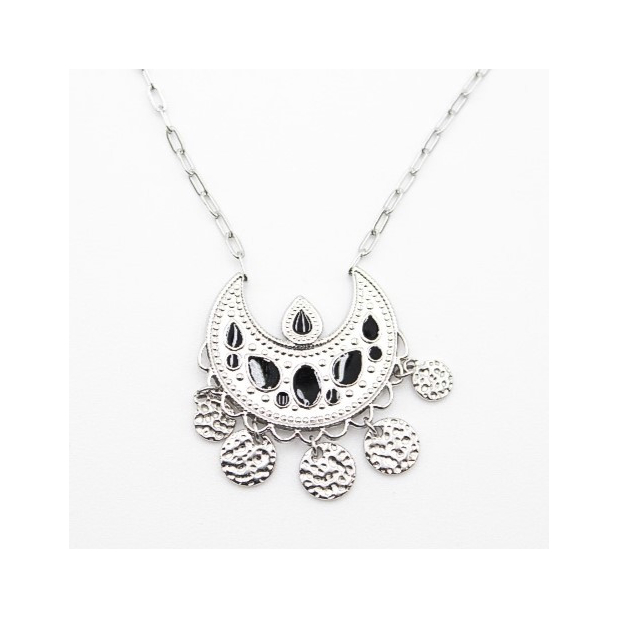Collier style mauresque avec pampille noir argenté