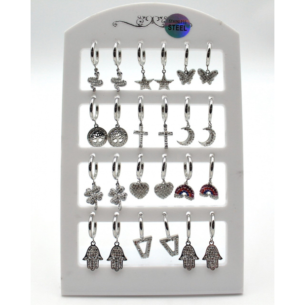 Pack 12 boucles d'oreilles acier