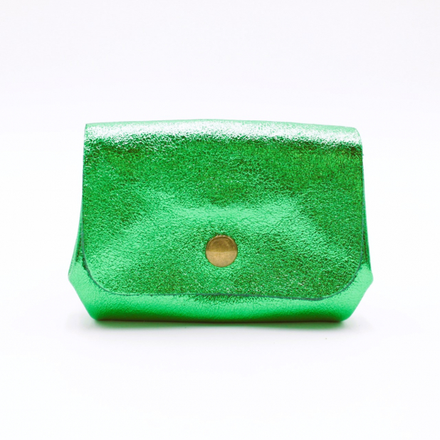 Petit porte-monnaie cuir pailleté 3 poches