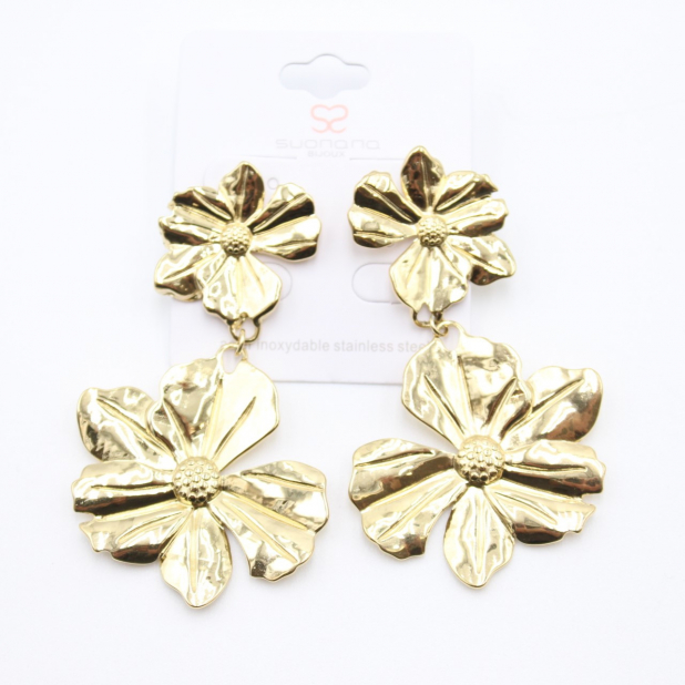 Boucles d'oreilles fleurs - Acier inoxydable doré