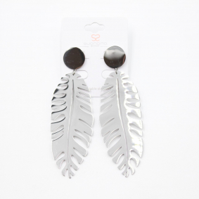 Boucles D'oreilles Longues Feuille - Acier Et Peau Serpent - 9 Cm - Neuf étiqueté