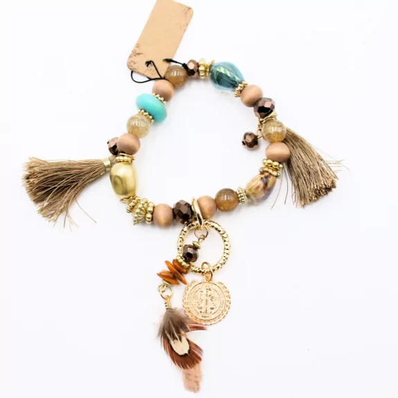 Bracelet fantaisie avec pampilles et pompon de couleurs