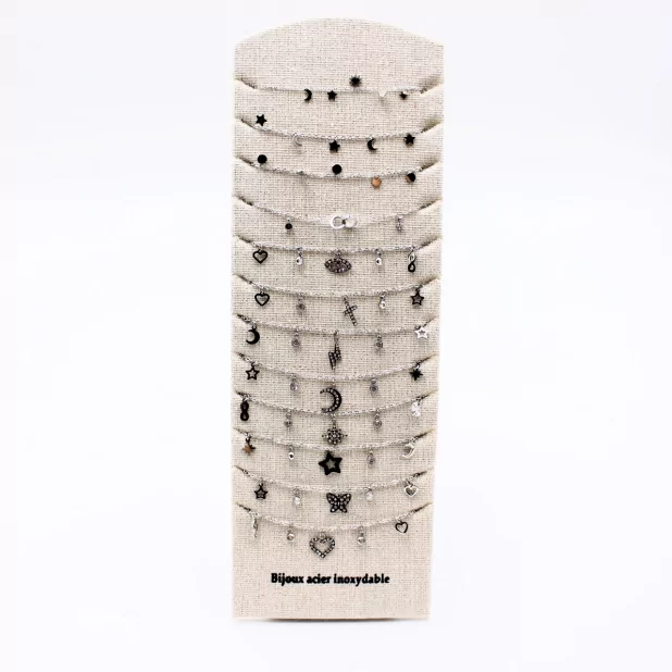 Pack de 12 bracelets acier avec pampilles
